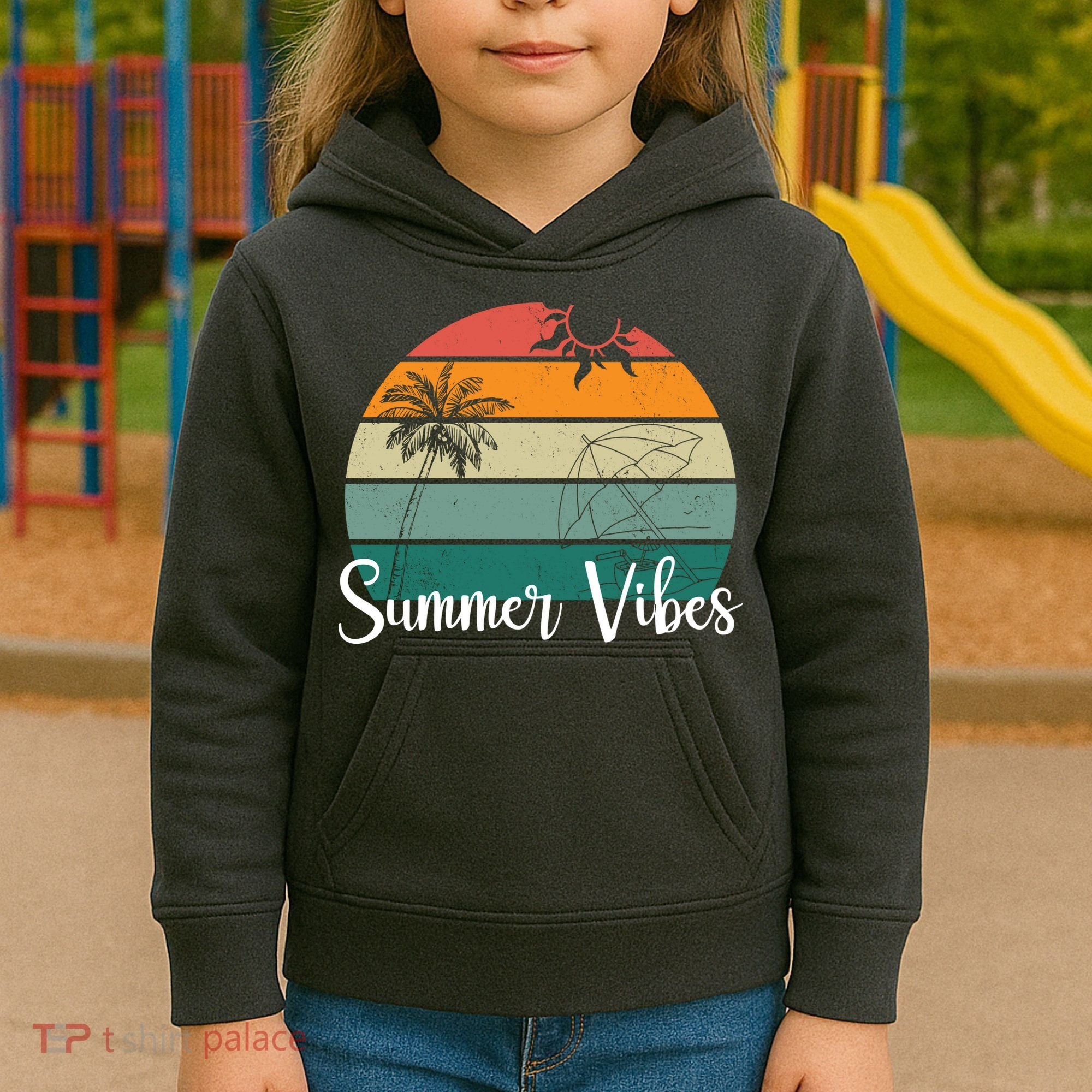Summer Vibes Palm Trees Retro Sunset Kids Hoodie