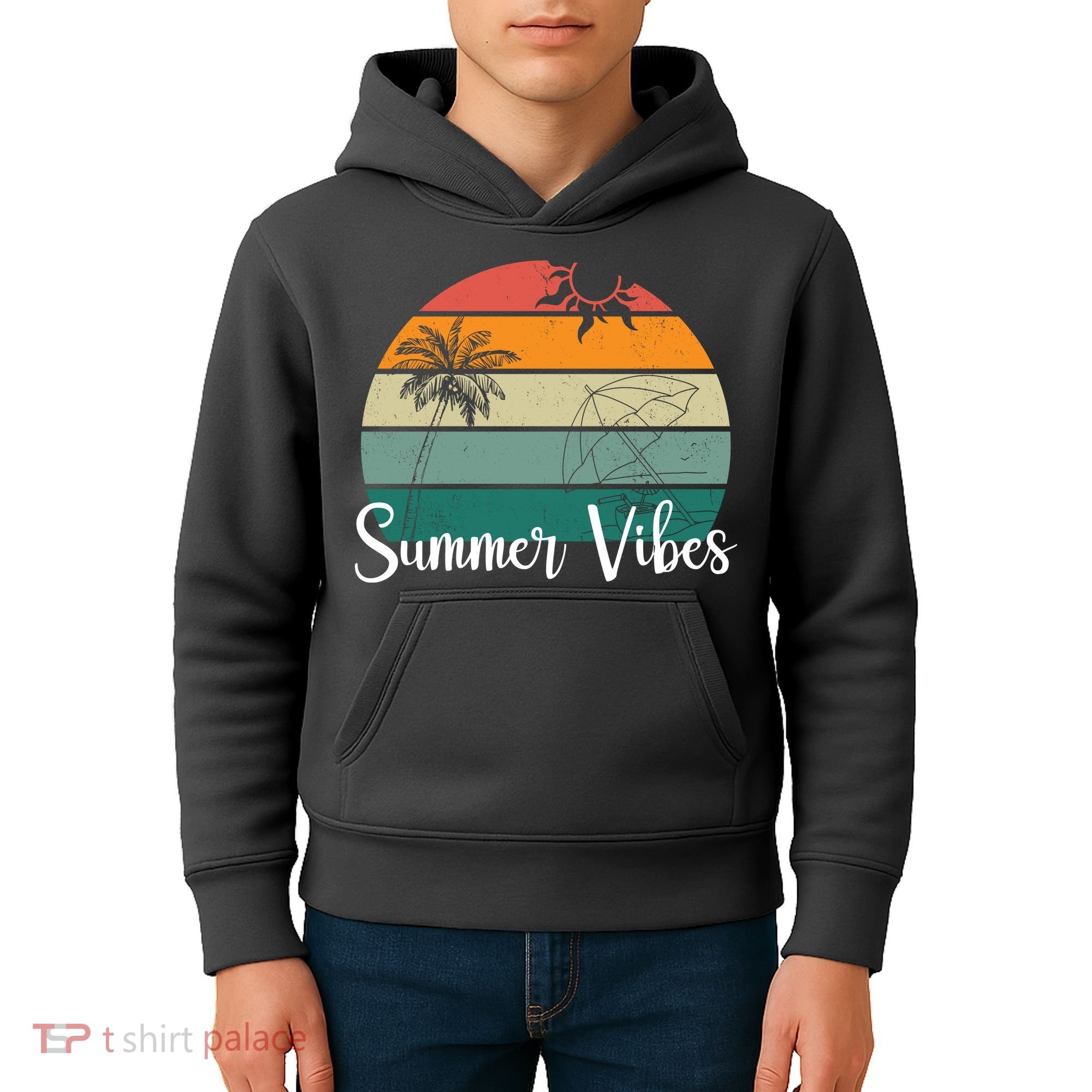 Summer Vibes Palm Trees Retro Sunset Kids Hoodie