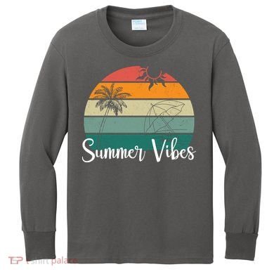 Summer Vibes Palm Trees Retro Sunset Kids Long Sleeve Shirt