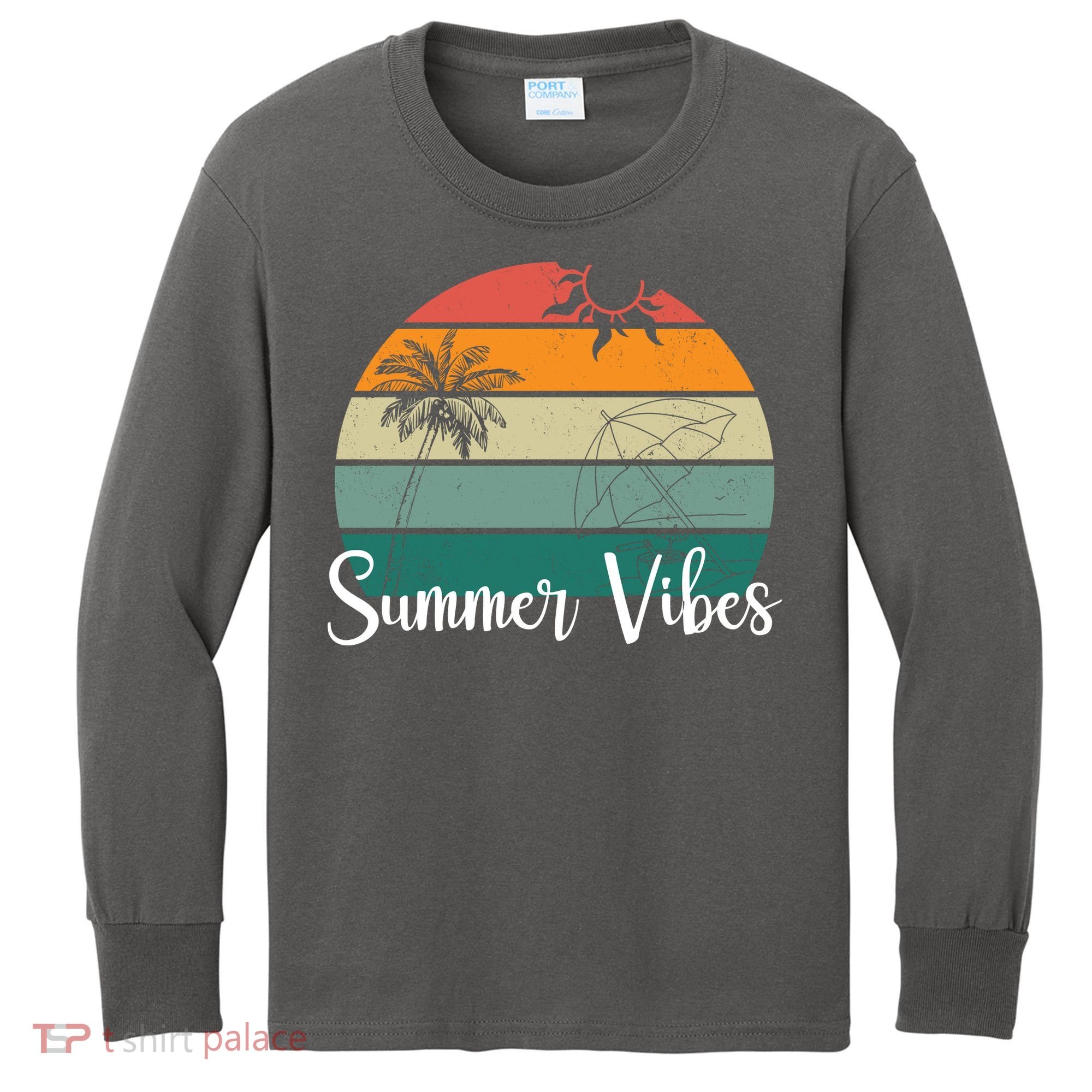 Summer Vibes Palm Trees Retro Sunset Kids Long Sleeve Shirt