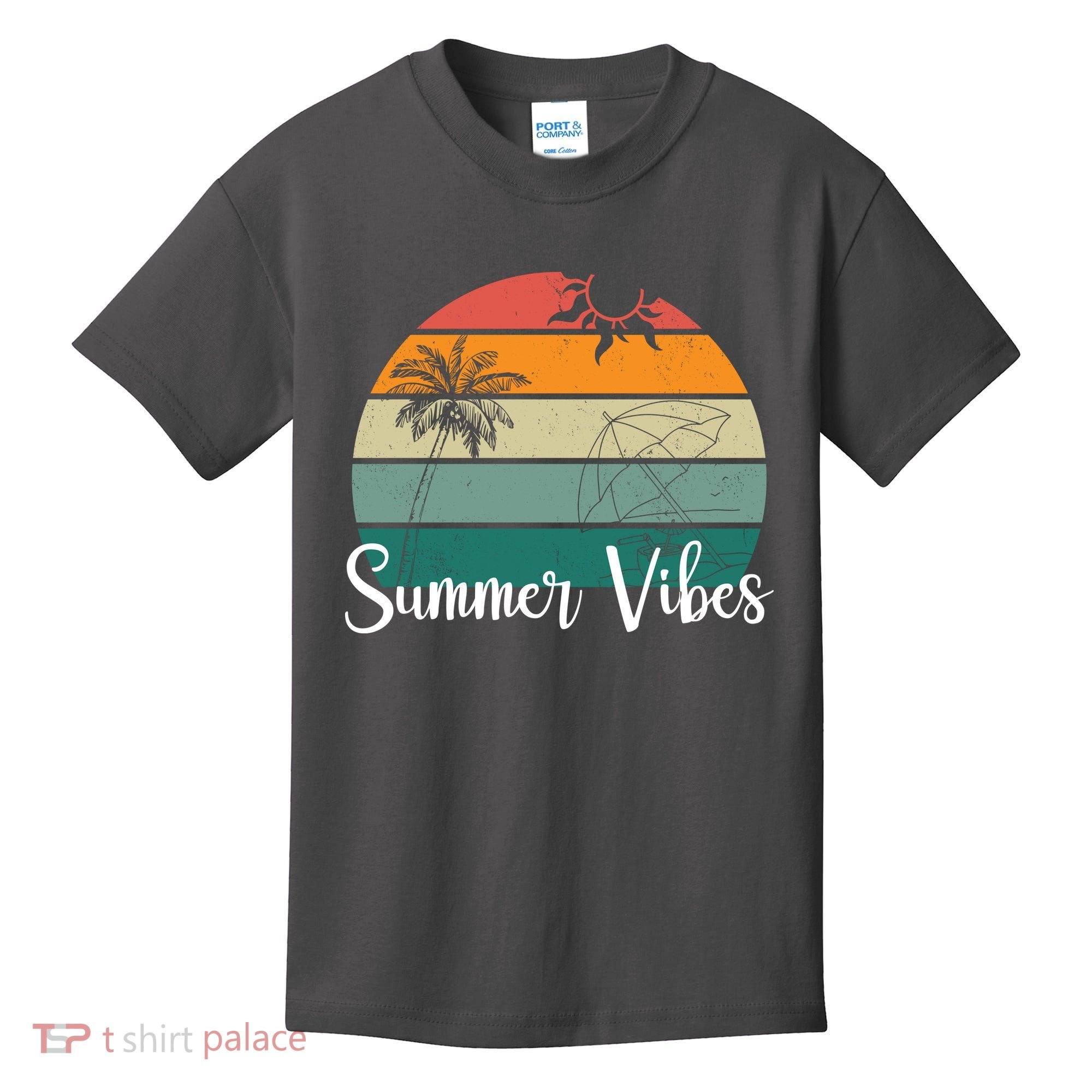 Summer Vibes Palm Trees Retro Sunset Kids T-Shirt