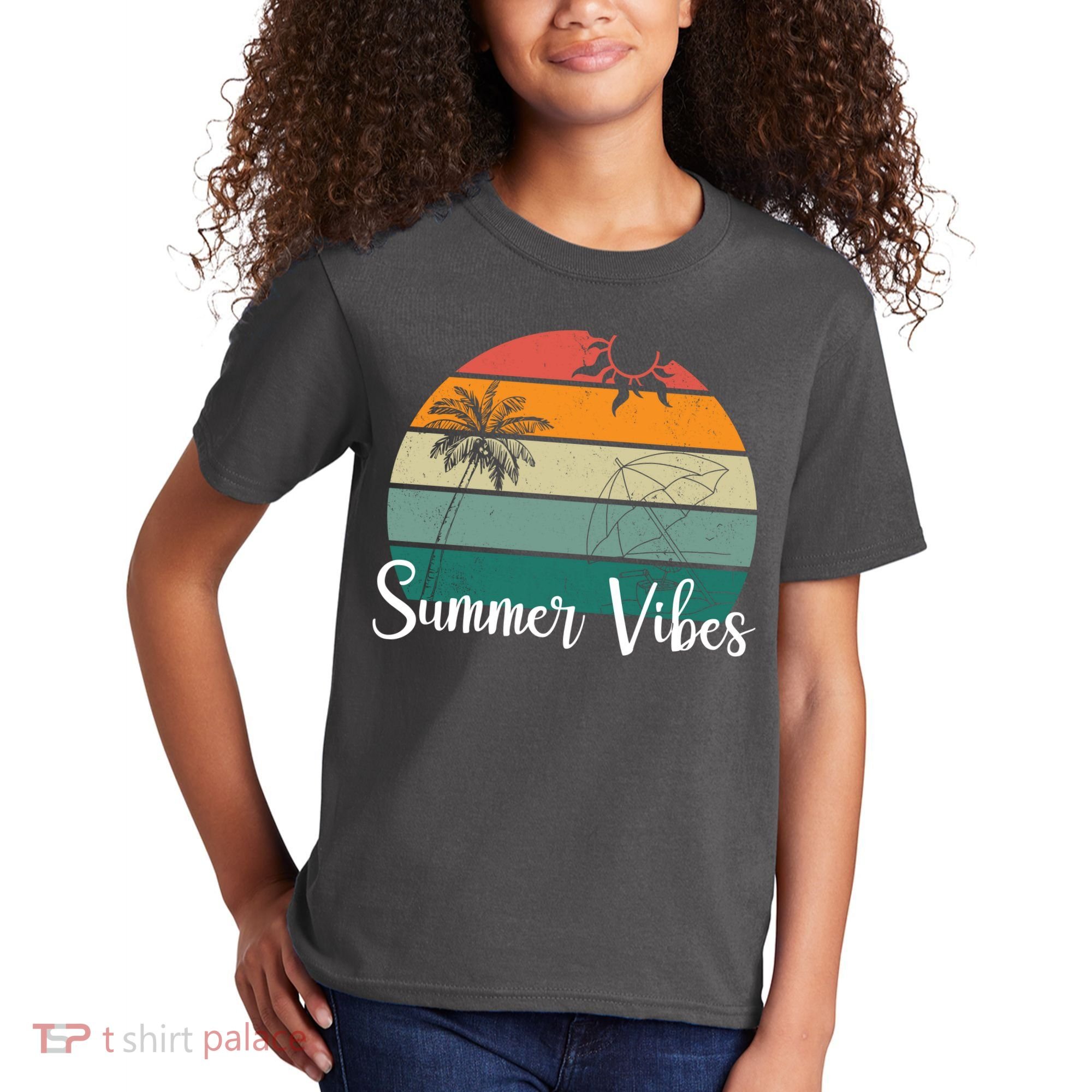 Summer Vibes Palm Trees Retro Sunset Kids T-Shirt