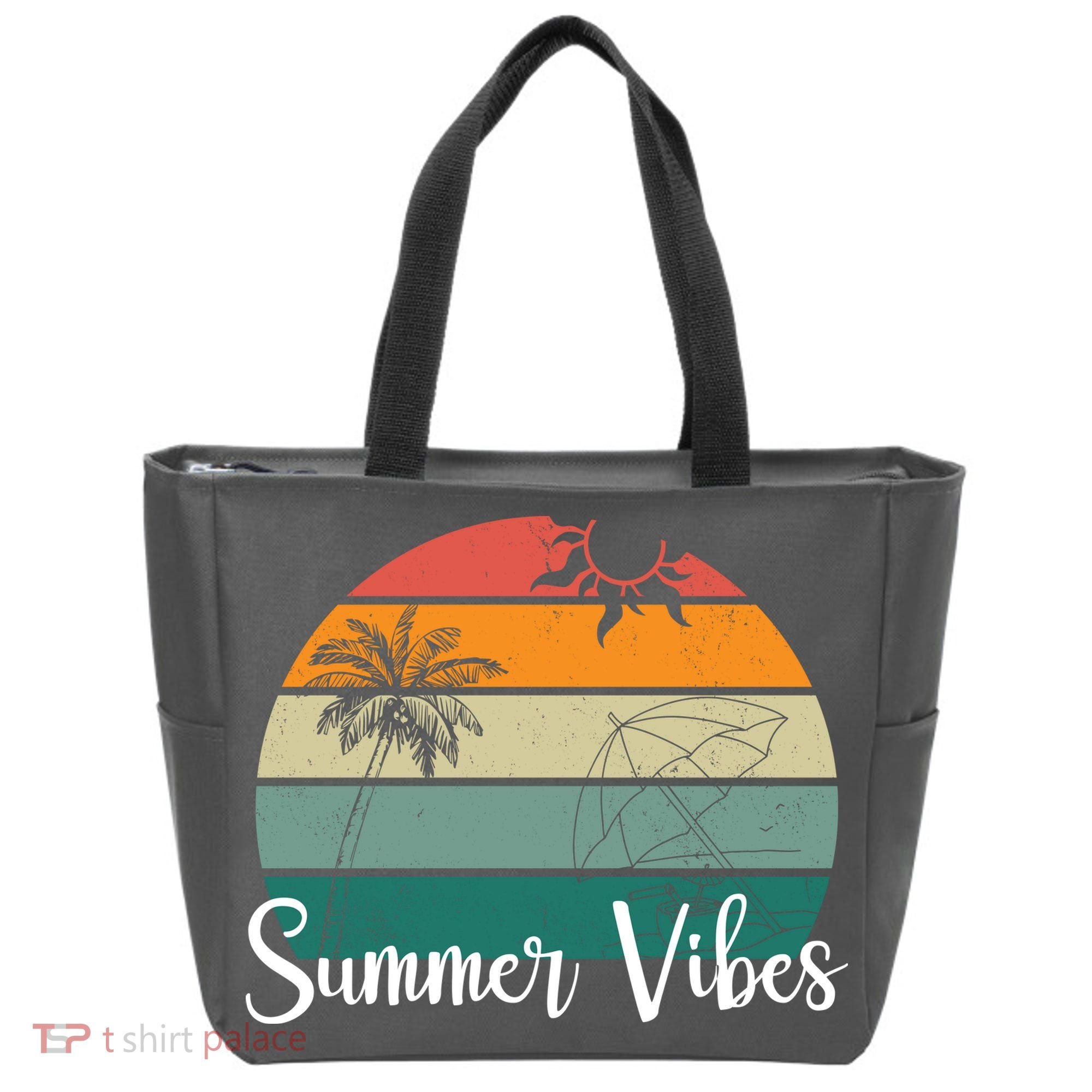 Summer Vibes Palm Trees Retro Sunset Tote Bag