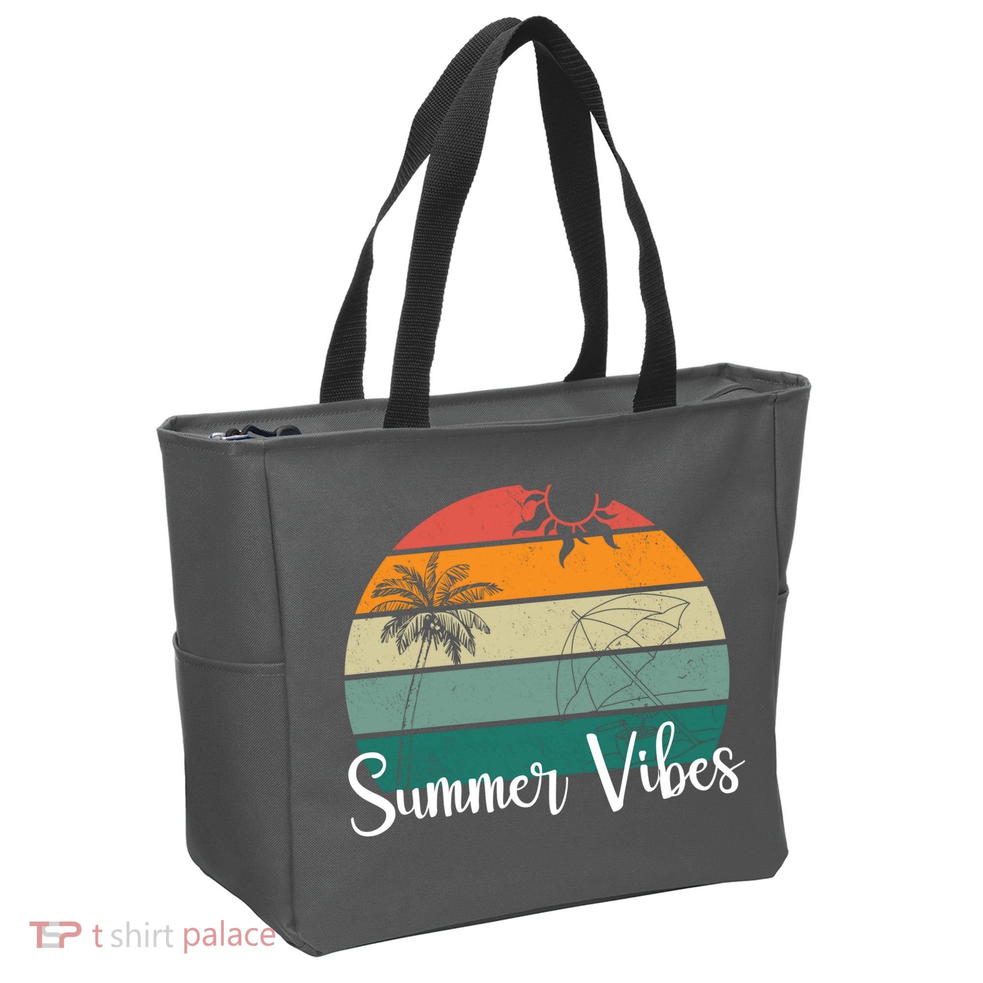 Summer Vibes Palm Trees Retro Sunset Tote Bag