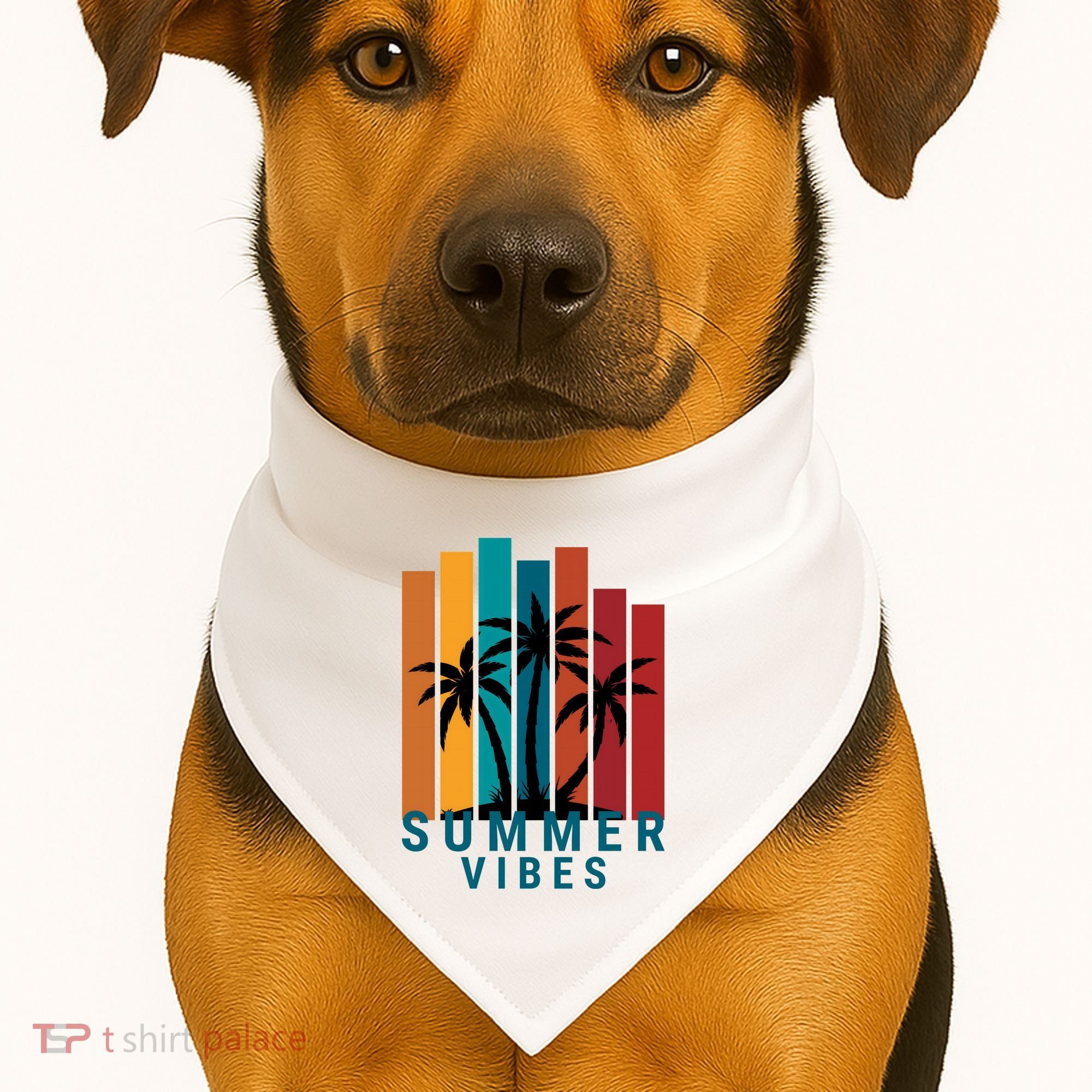 Summer Vibes Retro Palm Tree USA-Made Doggie Bandana