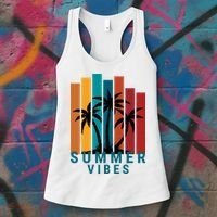 Summer Vibes Retro Palm Tree Women's Tank Top thumb 3