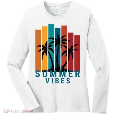 Summer Vibes Retro Palm Tree Women's Long Sleeve Shirt