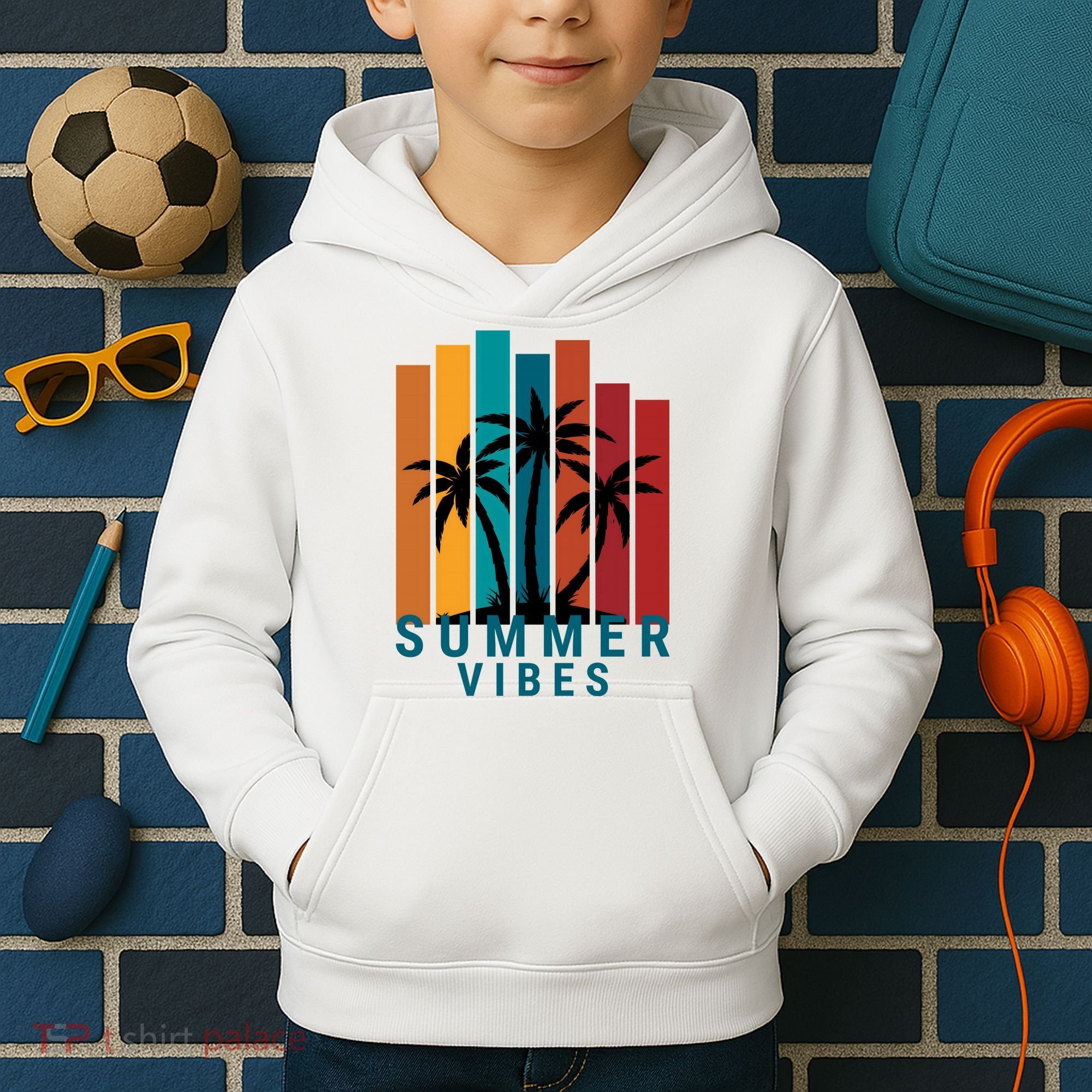 Summer Vibes Retro Palm Tree Kids Hoodie