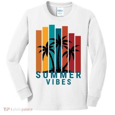 Summer Vibes Retro Palm Tree Kids Long Sleeve Shirt