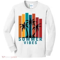 Summer Vibes Retro Palm Tree Kids Long Sleeve Shirt thumb 0
