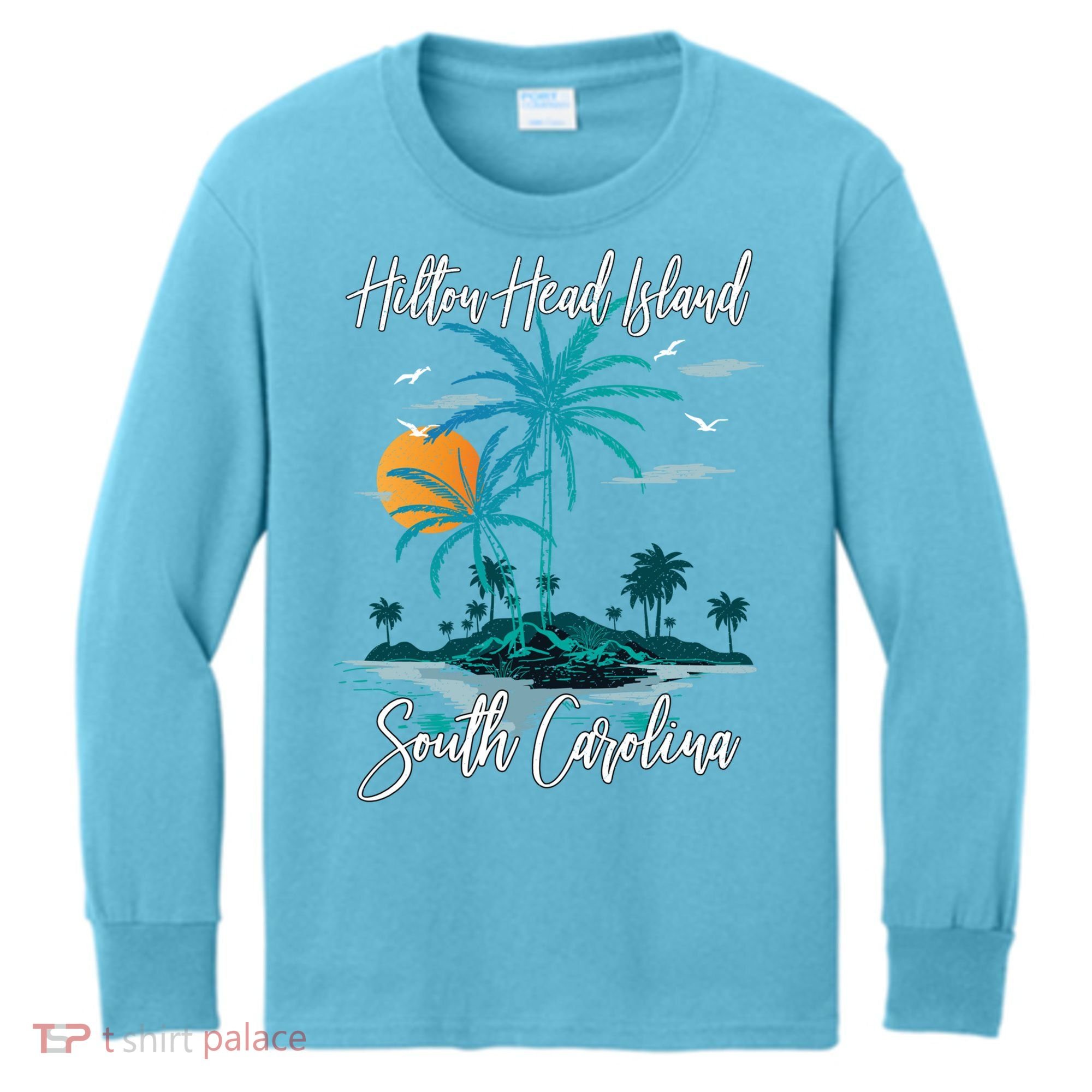 Summer Vacation Retro South Carolina Hilton Head Island Gift Kids Long Sleeve Shirt