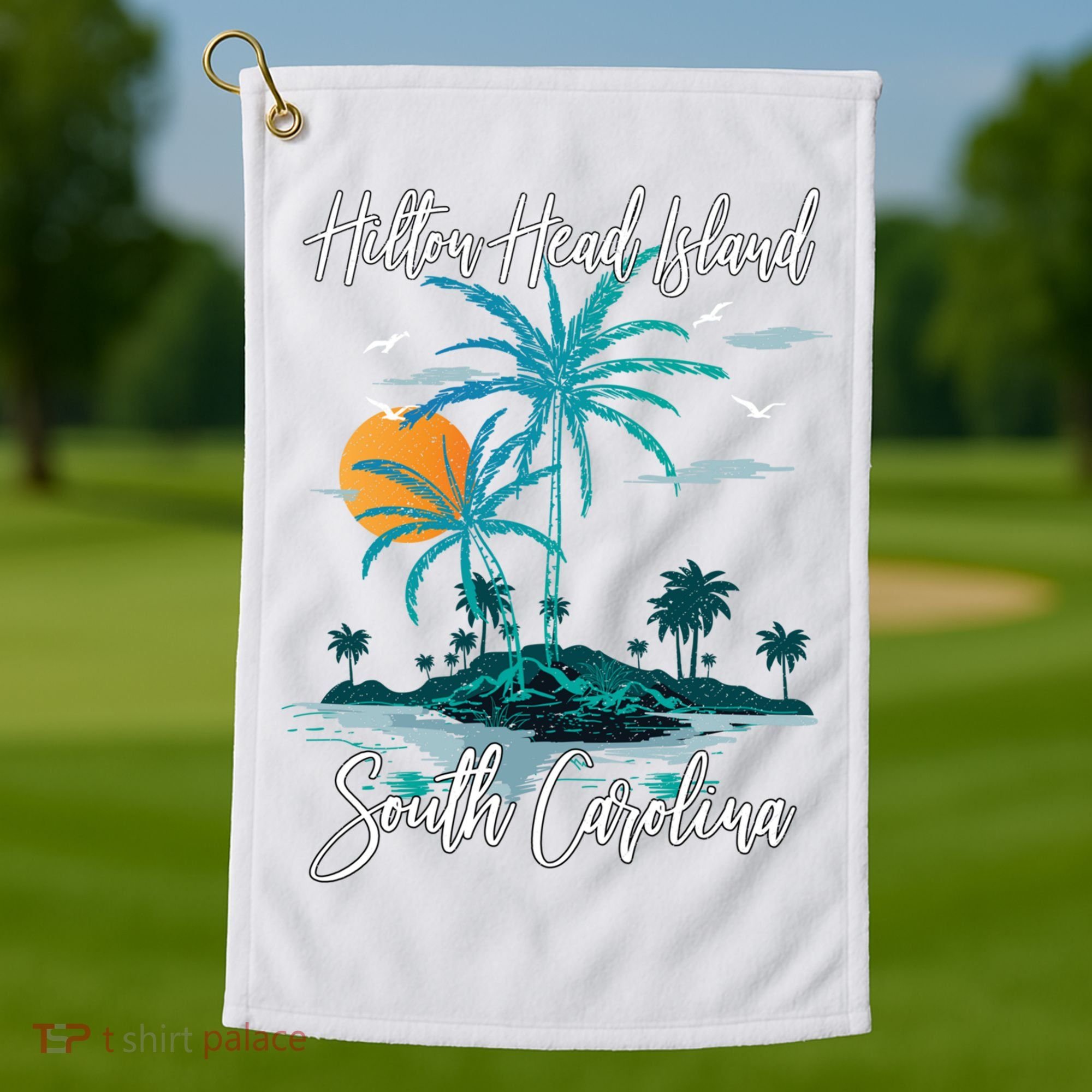 Summer Vacation Retro South Carolina Hilton Head Island Gift Golf Towel