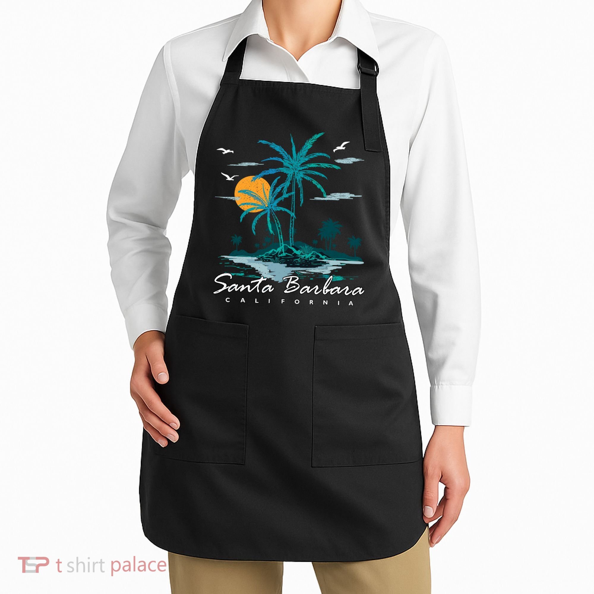 Summer Vacation Retro Sunset California Santa Barbara Apron