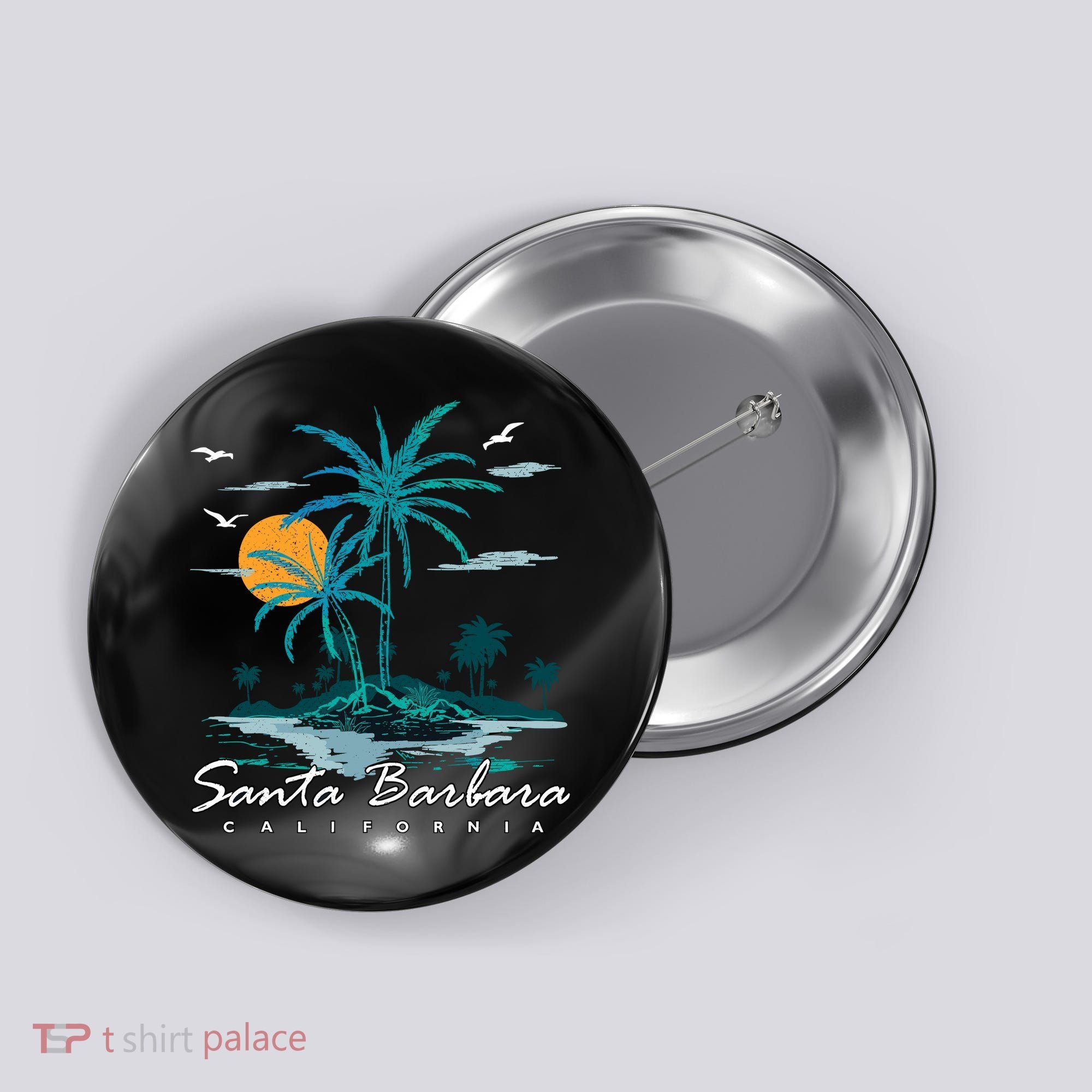 Summer Vacation Retro Sunset California Santa Barbara Button