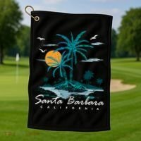 Summer Vacation Retro Sunset California Santa Barbara Golf Towel thumb 1