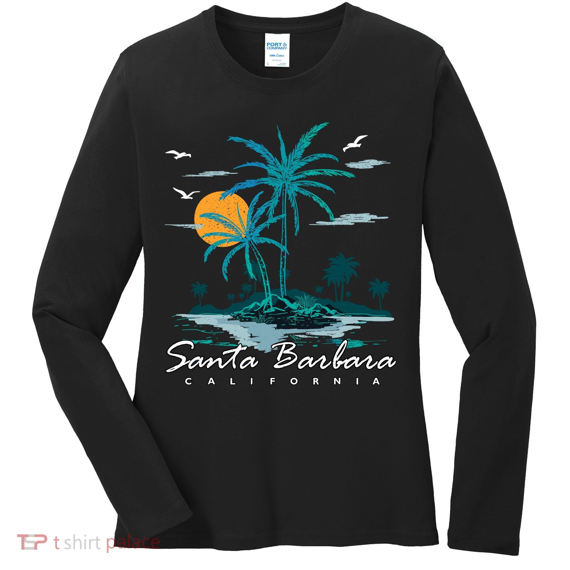 Summer Vacation Retro Sunset California Santa Barbara Women's Long Sleeve Shirt