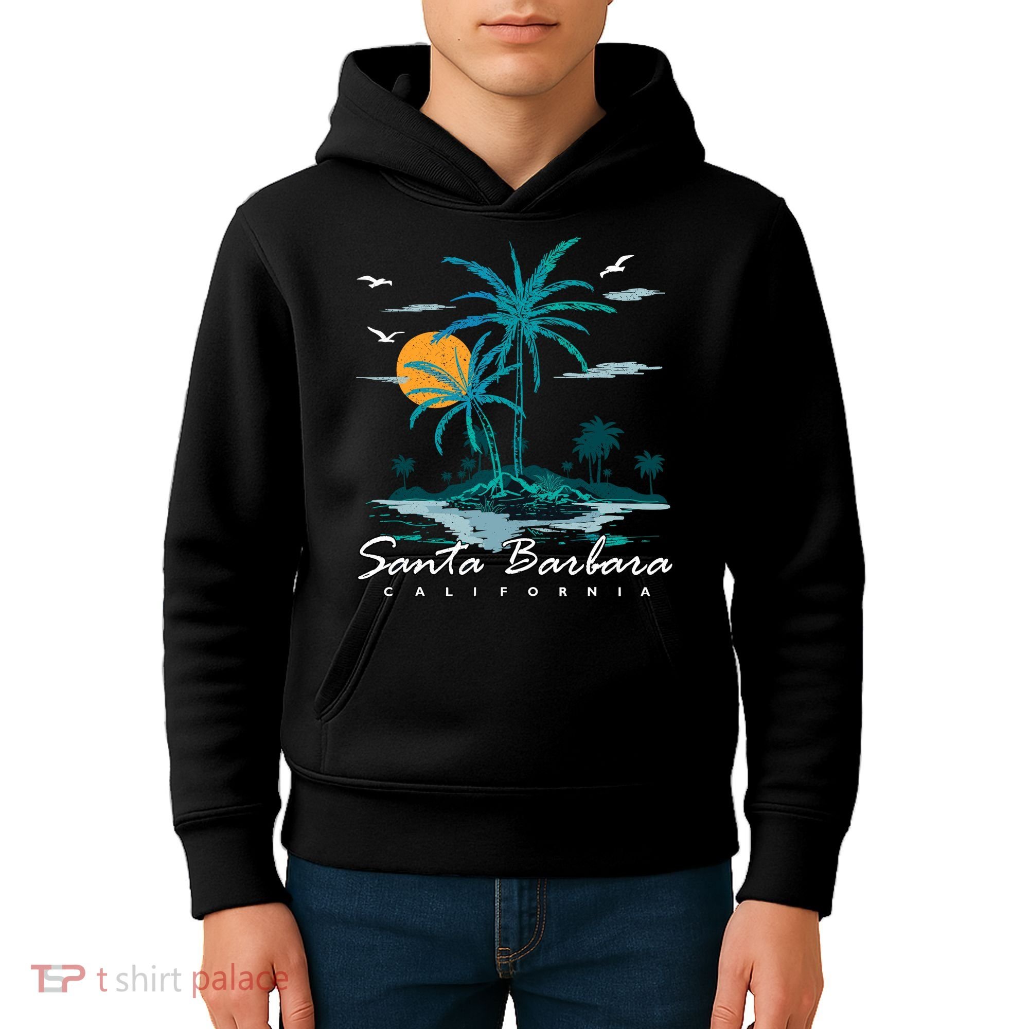 Summer Vacation Retro Sunset California Santa Barbara Kids Hoodie