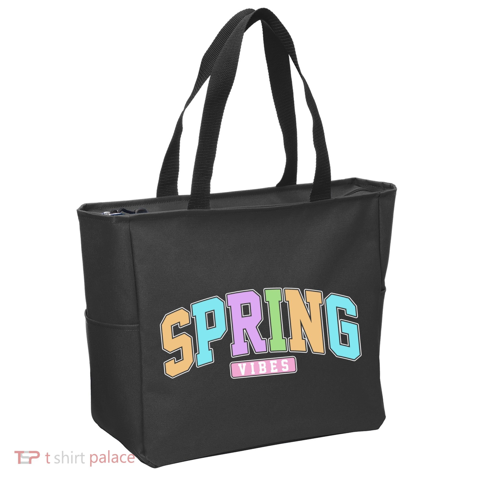 Spring Vibes Retro Varsity Tote Bag