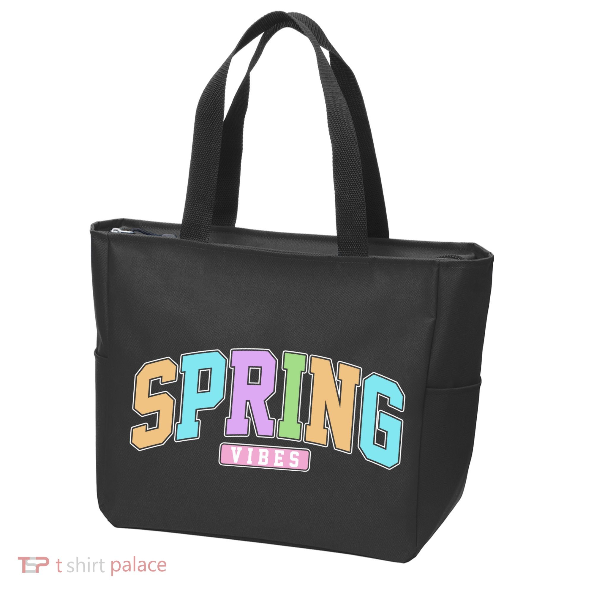 Spring Vibes Retro Varsity Tote Bag