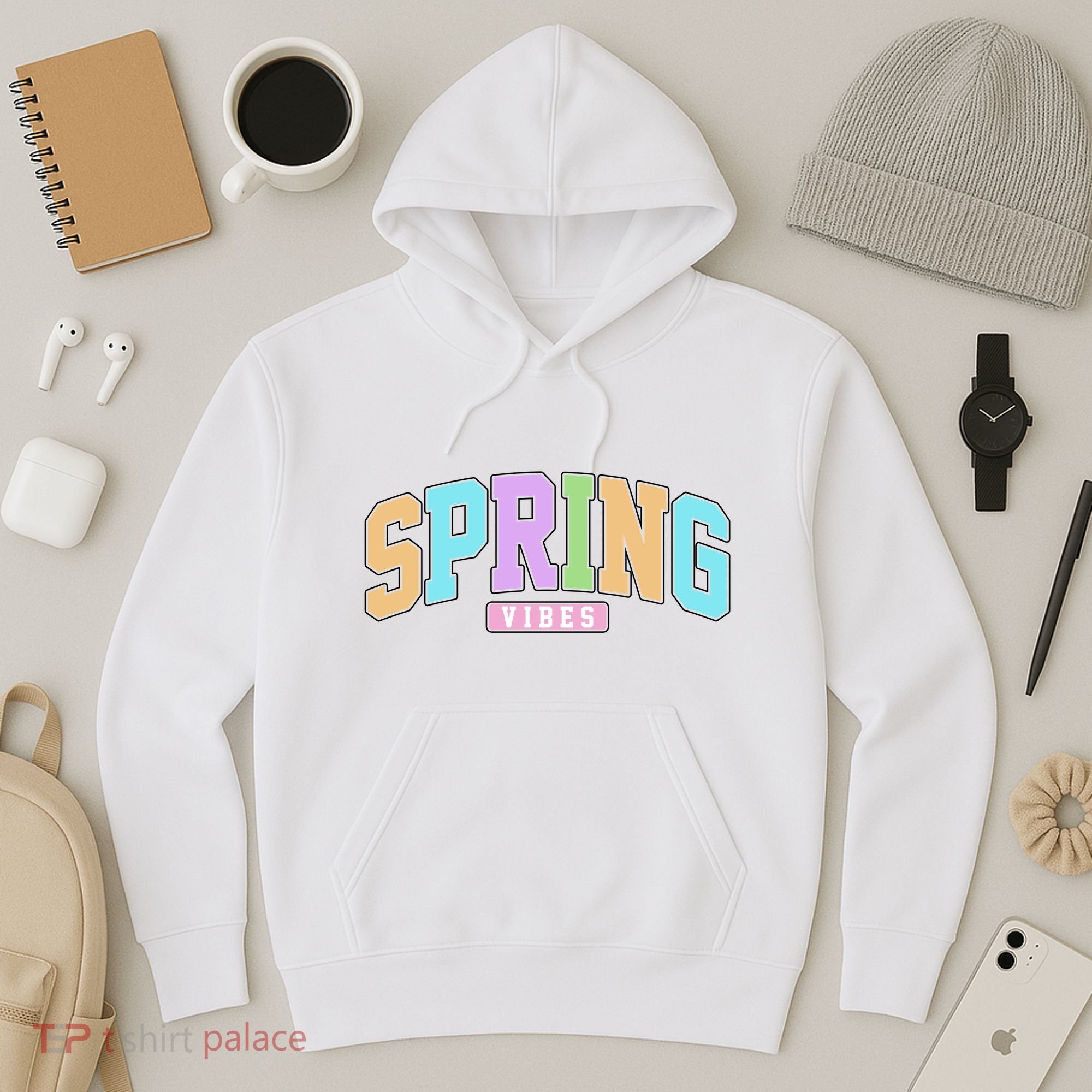 Spring Vibes Retro Varsity Hoodie