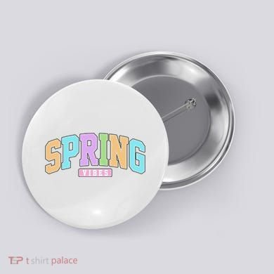 Spring Vibes Retro Varsity Button