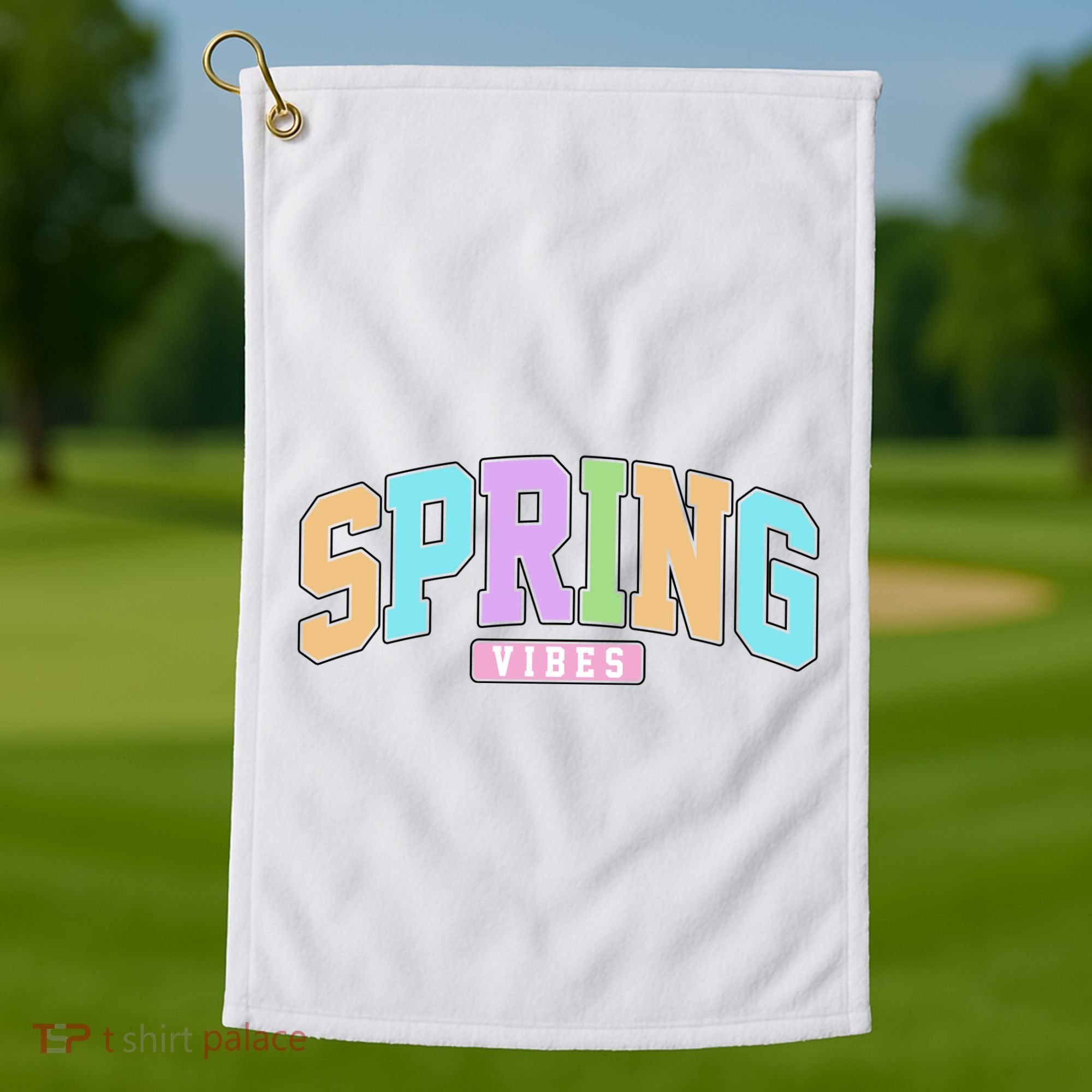 Spring Vibes Retro Varsity Golf Towel