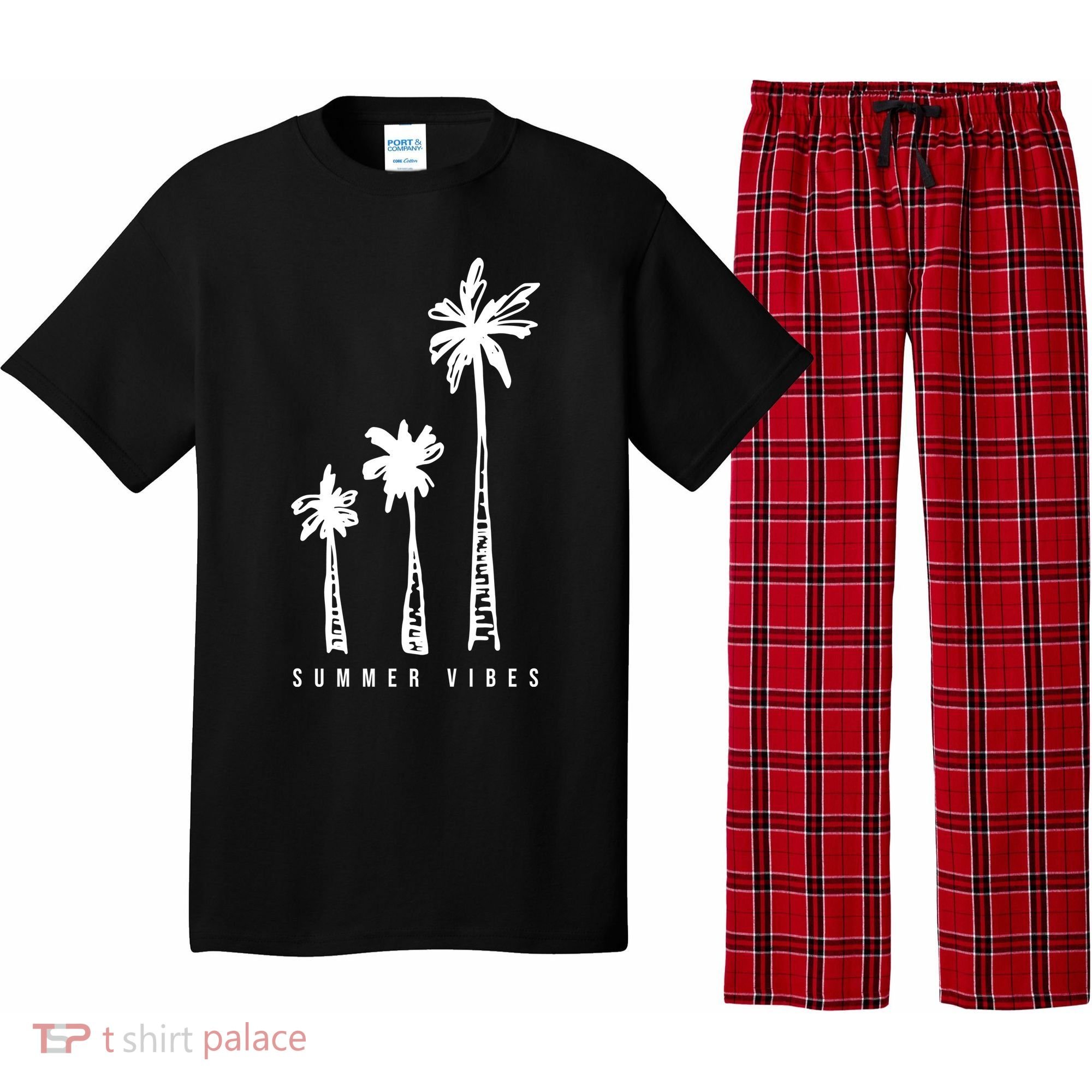 Summer Vibes Retro Palm Tree Pajama Set