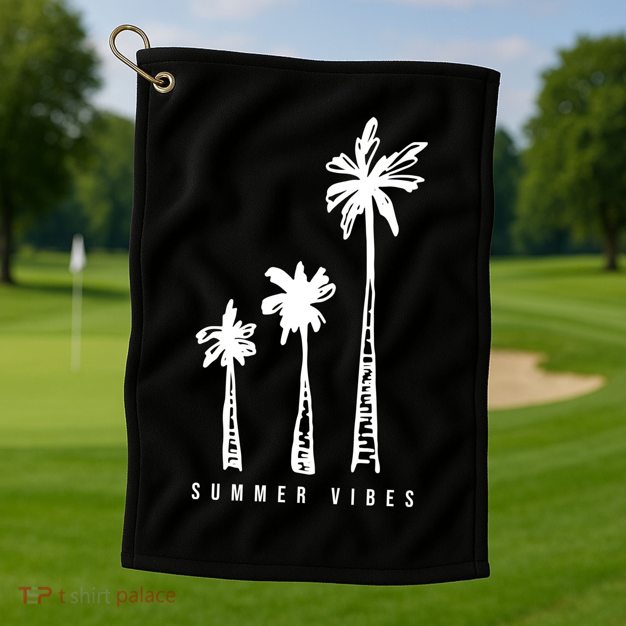 Summer Vibes Retro Palm Tree Golf Towel