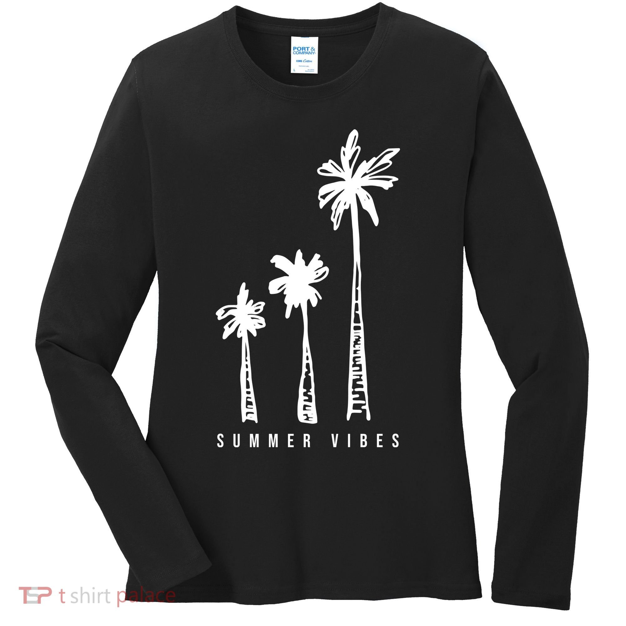 Summer Vibes Retro Palm Tree Women's Long Sleeve Shirt