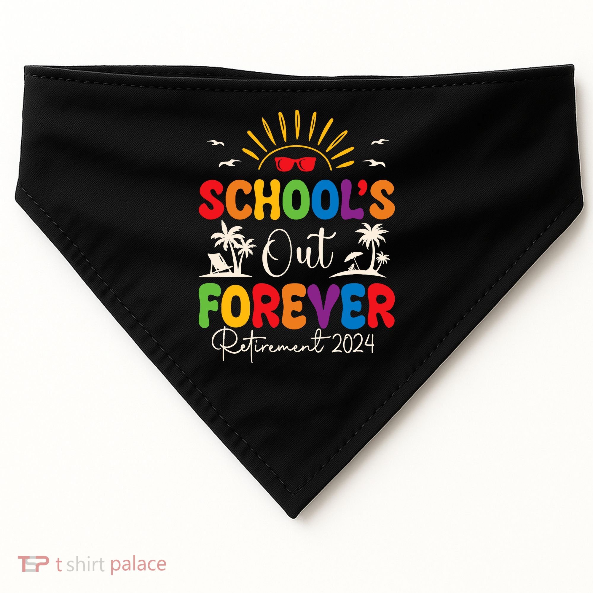 Summer Vacation Retro SchoolS Out Forever Retirement 2024 USA-Made Doggie Bandana