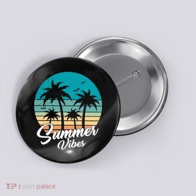 Summer Vibes Retro Sunset Vintage Palm Tree Button