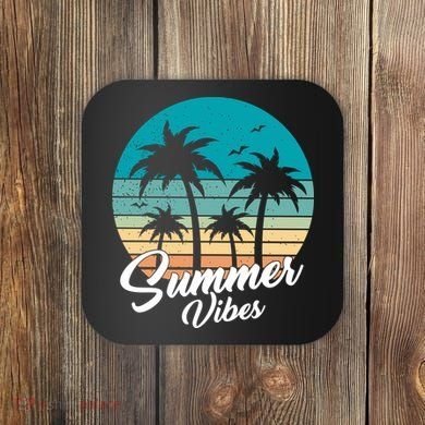 Summer Vibes Retro Sunset Vintage Palm Tree Coaster