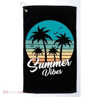 Summer Vibes Retro Sunset Vintage Palm Tree Golf Towel