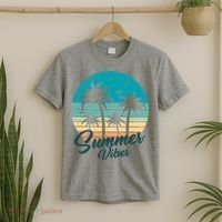 Summer Vibes Retro Sunset Vintage Palm Tree T-Shirt thumb 2