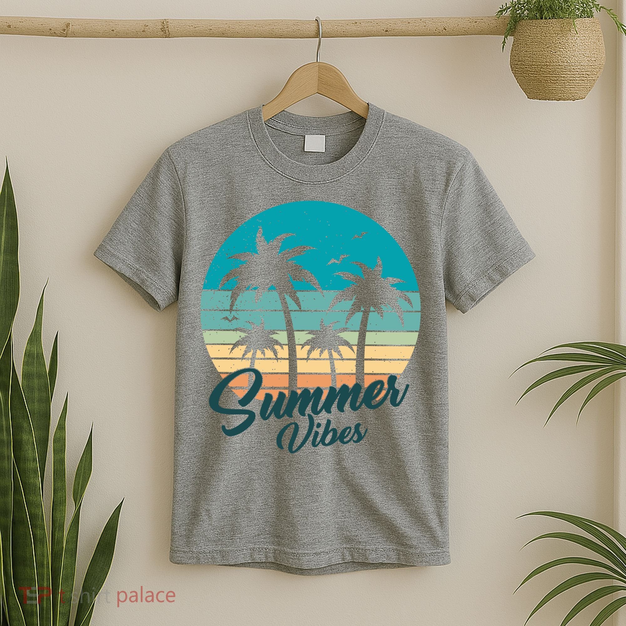 Summer Vibes Retro Sunset Vintage Palm Tree T-Shirt