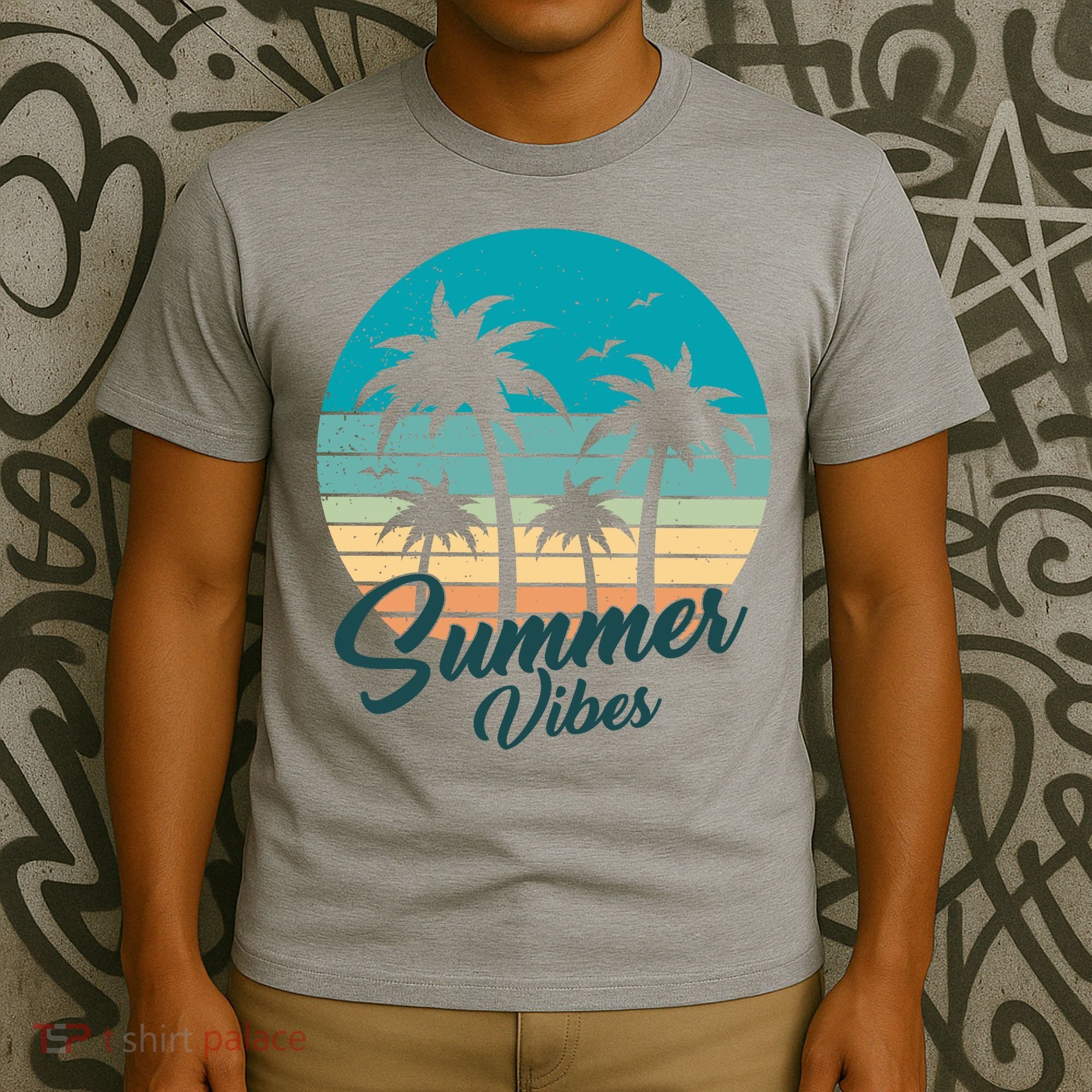 Summer Vibes Retro Sunset Vintage Palm Tree T-Shirt