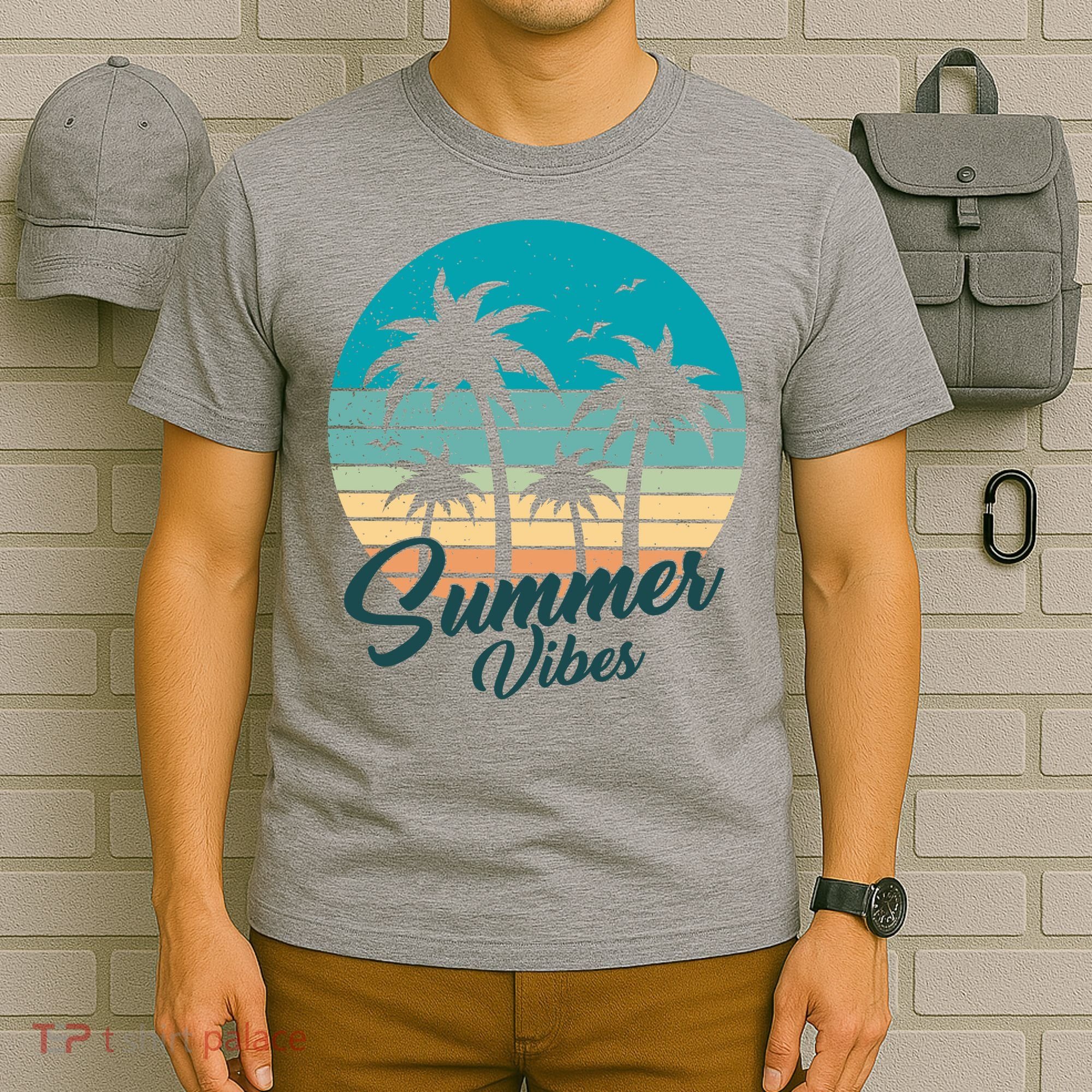 Summer Vibes Retro Sunset Vintage Palm Tree T-Shirt
