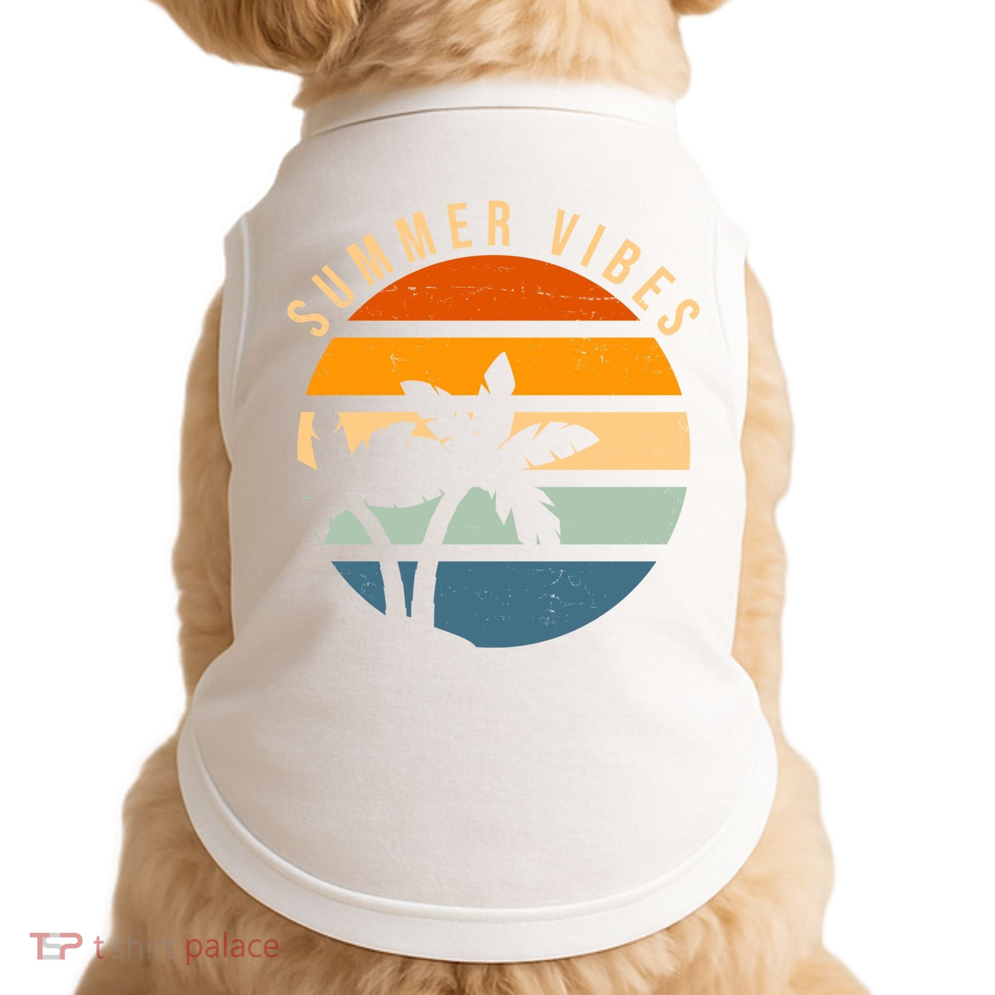 Summer Vibes Retro Sunset Tropical Doggie Tank