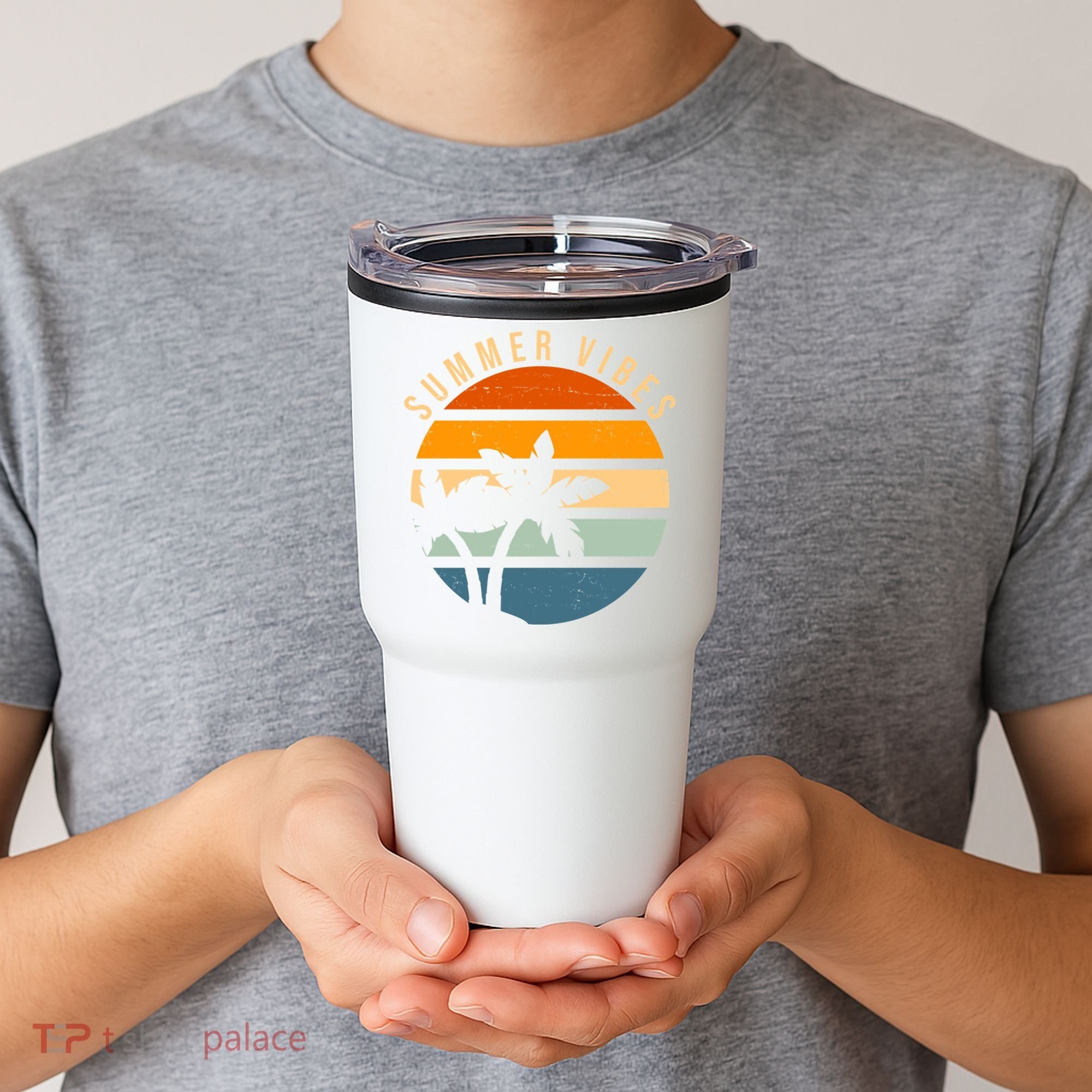 Summer Vibes Retro Sunset Tropical Tumbler