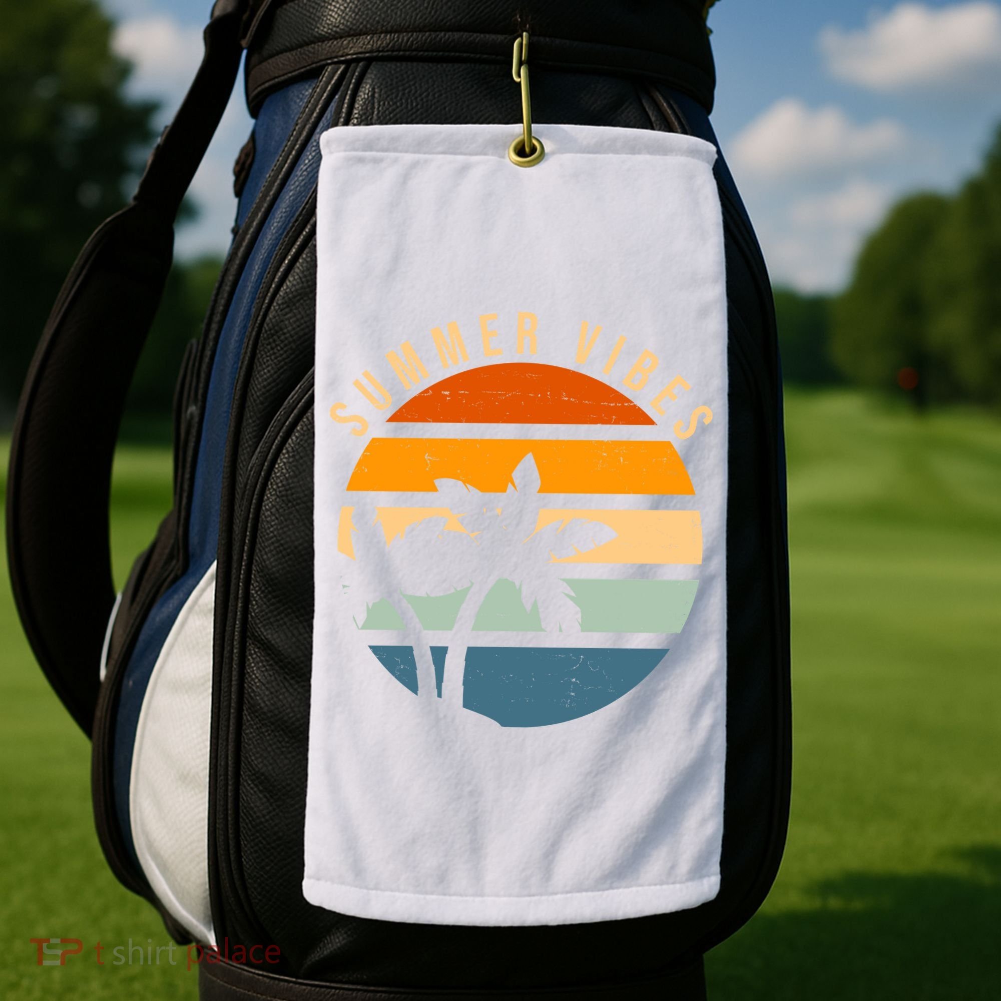 Summer Vibes Retro Sunset Tropical Golf Towel