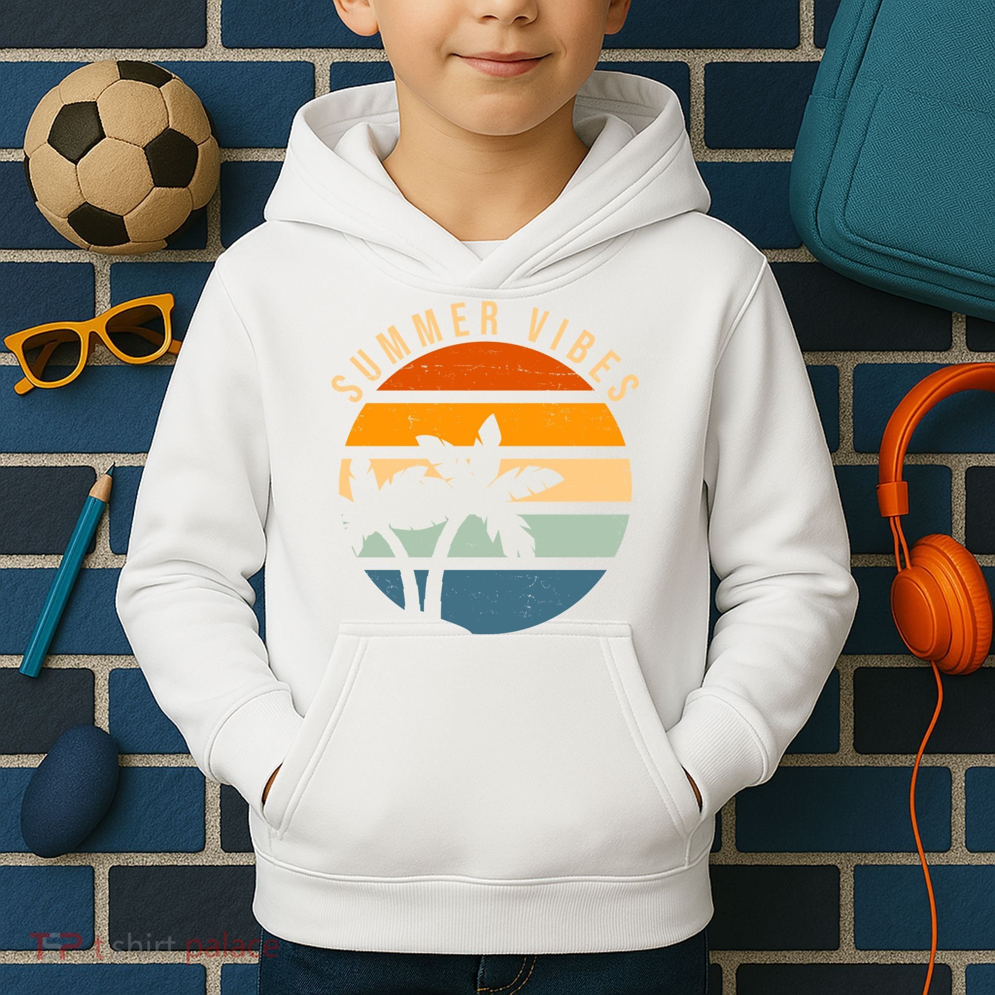 Summer Vibes Retro Sunset Tropical Kids Hoodie