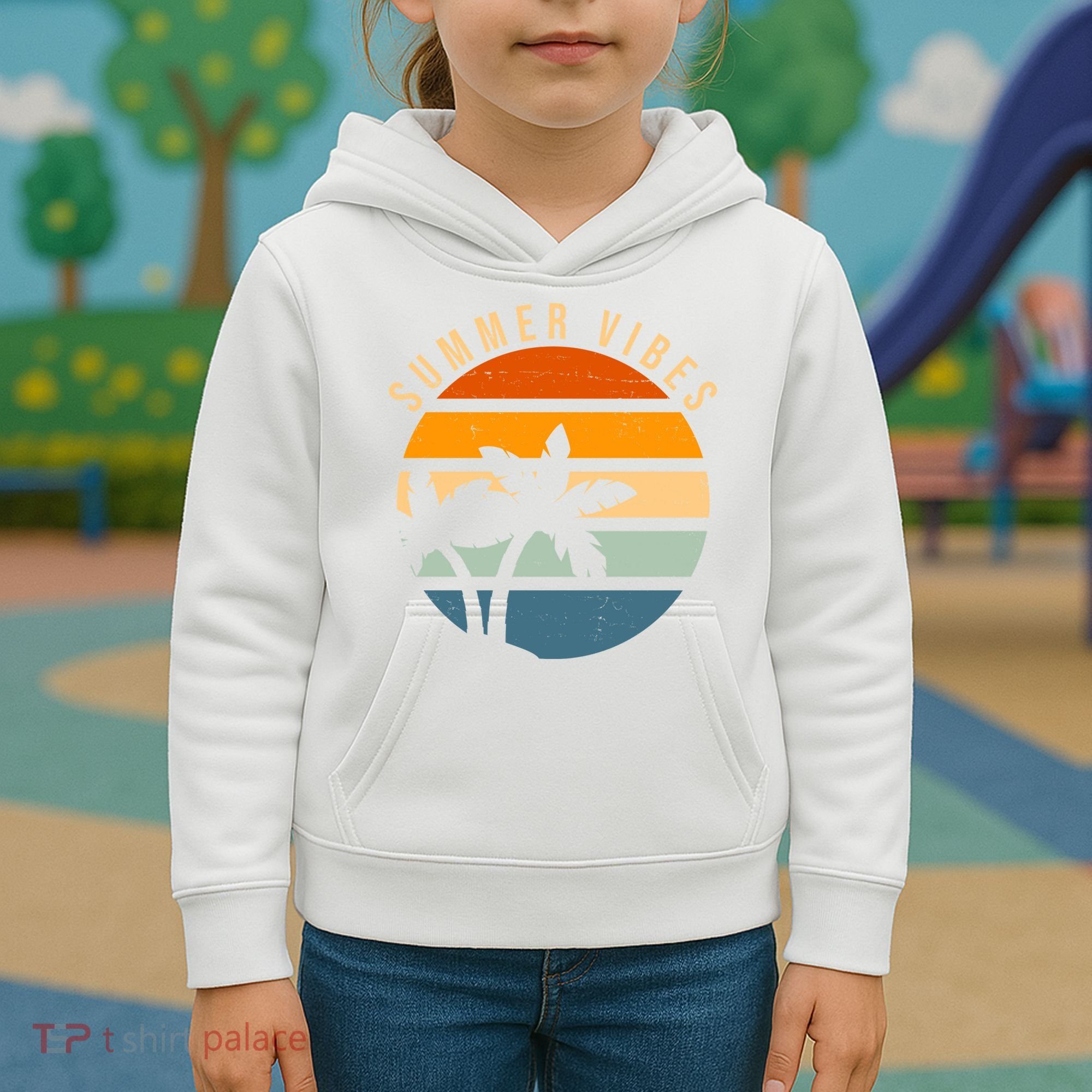 Summer Vibes Retro Sunset Tropical Kids Hoodie