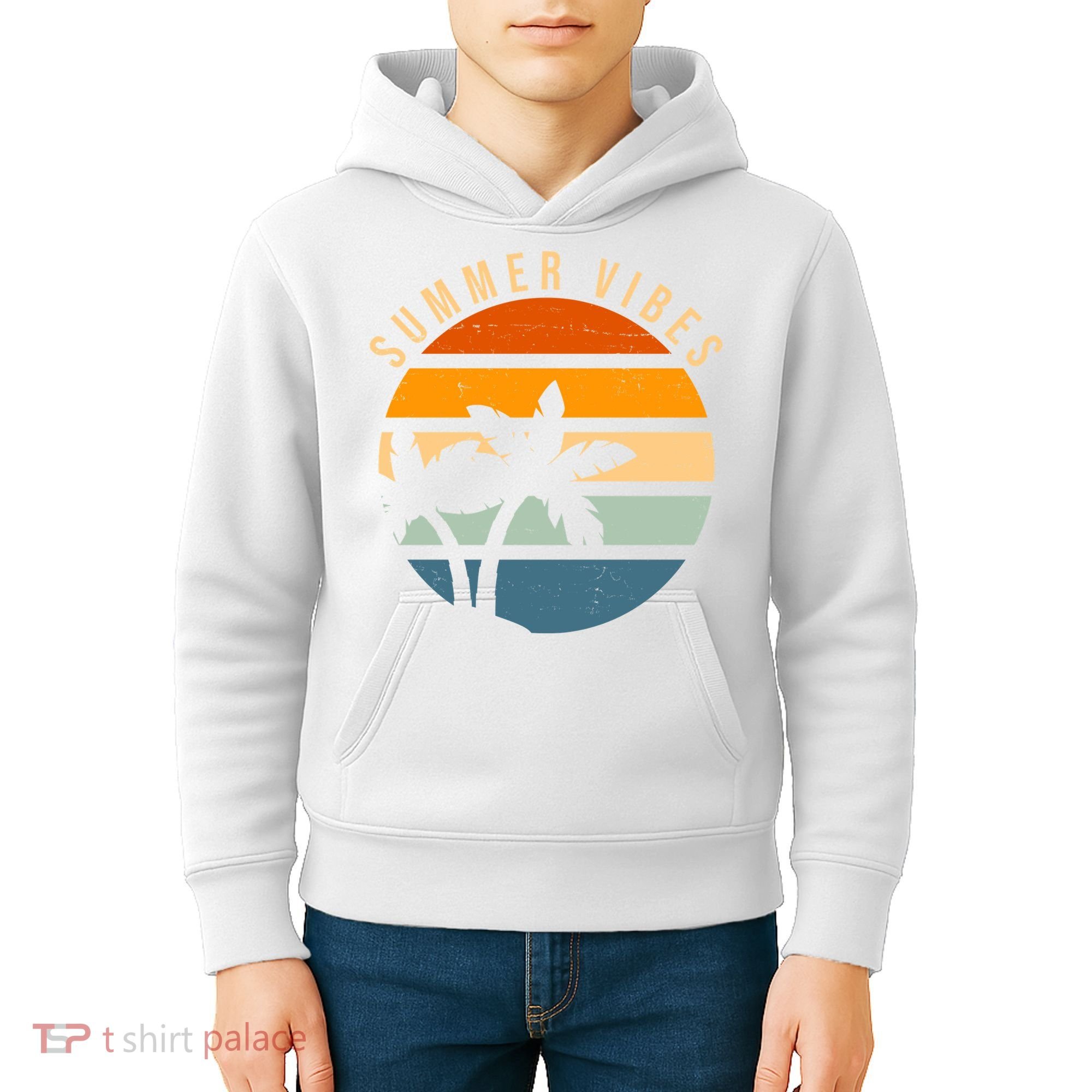 Summer Vibes Retro Sunset Tropical Kids Hoodie