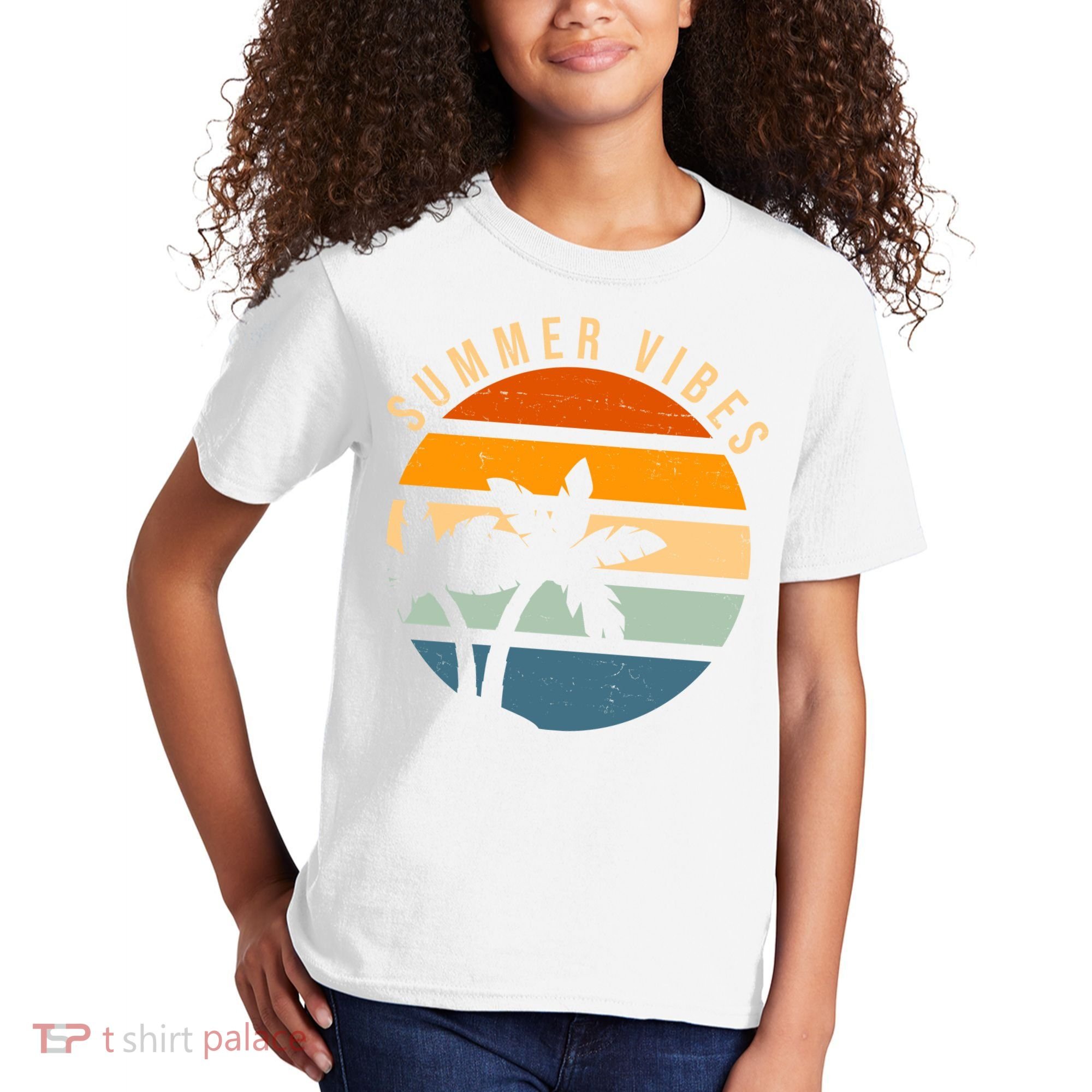 Summer Vibes Retro Sunset Tropical Kids T-Shirt