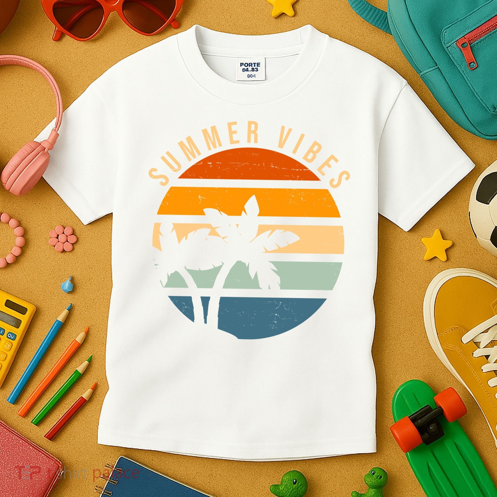 Summer Vibes Retro Sunset Tropical Kids T-Shirt