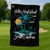 Summer Vacation Retro South Carolina Hilton Head Island Golf Towel thumb 1