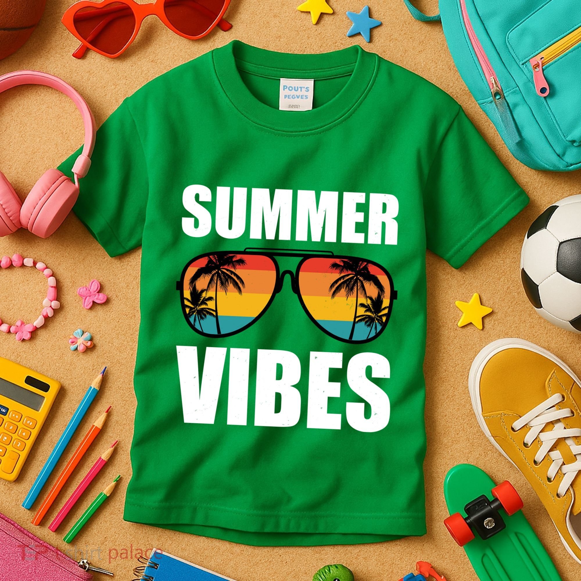 Summer Vibes Sunset Beach Tropical Kids T-Shirt
