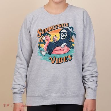 Summerween Vibes Skeleton Flamingo Float Summer Halloween Women's Sweatshirt