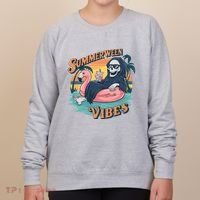 Summerween Vibes Skeleton Flamingo Float Summer Halloween Women's Sweatshirt thumb 0