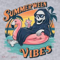 Summerween Vibes Skeleton Flamingo Float Summer Halloween Women's Sweatshirt thumb 2